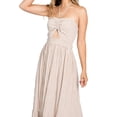 thumbnail image 5 of Flying Tomato Women's Halter Smocked Summer Stripe Maxi Dress (M, Taupe), 5 of 5