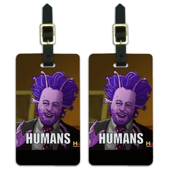 Human Aliens Guy History Meme Luggage ID Tags Suitcase Carry-On Cards - Set of 2