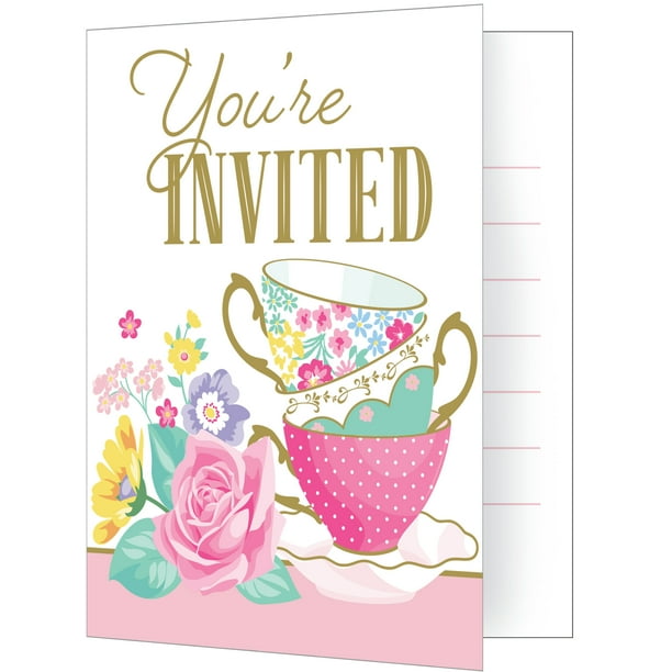 Floral Tea Party Invitations, 24 Count