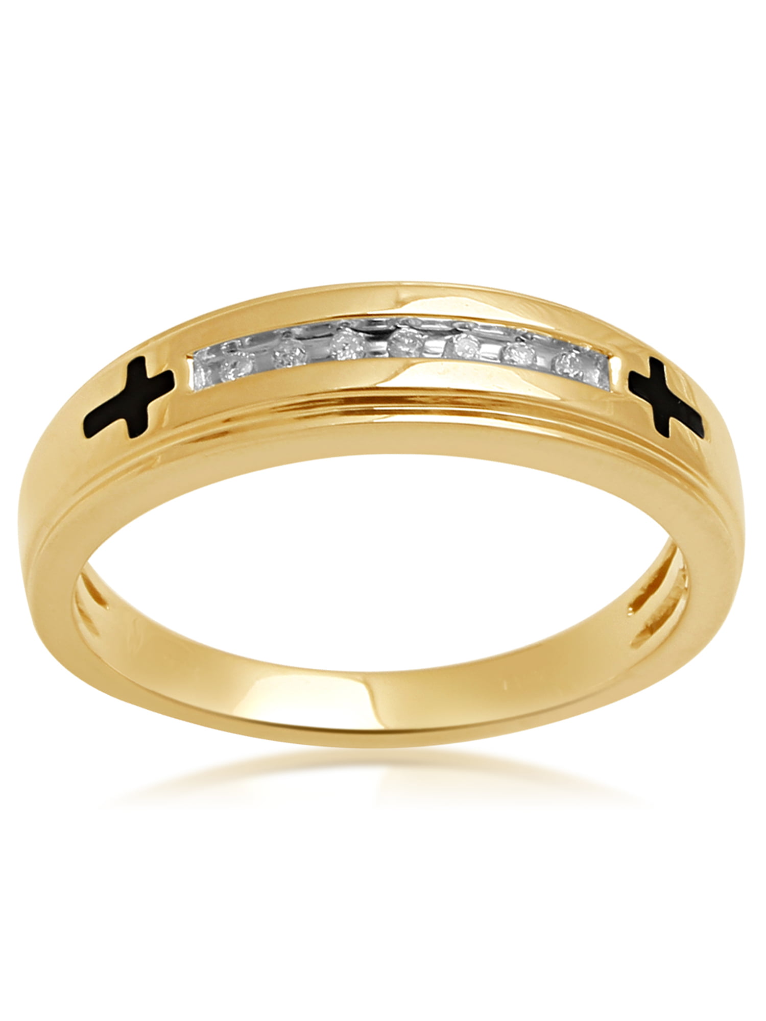 Men's Diamond Accent 18kt Yellow Gold over Sterling Silver Enamel ...