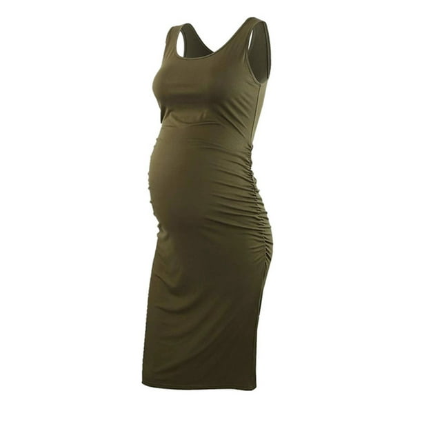 Efsteb Womens Maternity Dress Casual Stretchy Comfy Sleeveless Maternity  Clothes Solid Color Round Neck Bodycon Pregnancy DressesArmy Green,L -  Walmart Business Supplies
