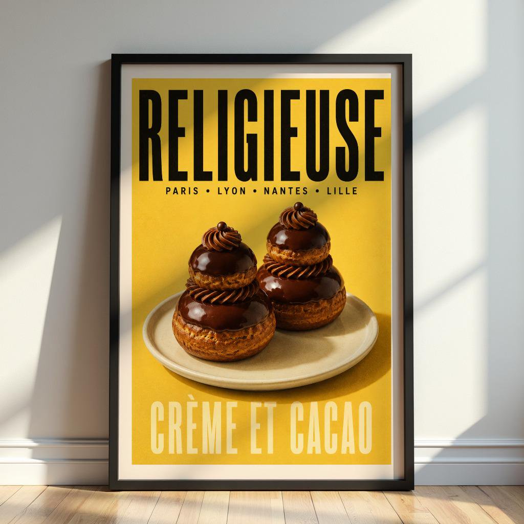 Religieuse French Pastry Poster, Vintage Paris Dessert Wall Art, Poster Only