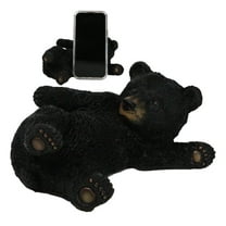 Whimsical Rustic Western Black Bear Cub Stretching Cell Phone Holder Figurine