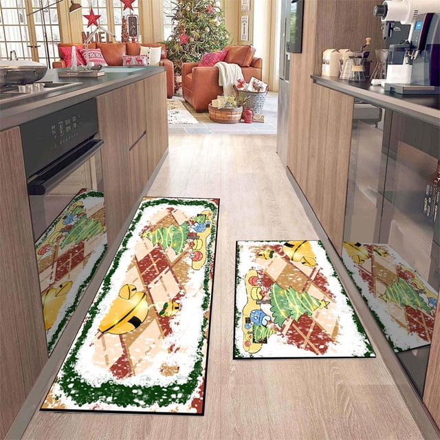 Taotanxi Clearance Sale Save More! Pcs Christmas Kitchen Rugs And Mats For Floor Non-Slip Backing Mat Merry Christmas Kitchen Decor Ant Fatigue Kitchen Rug Sets With Runner Xmas Decor