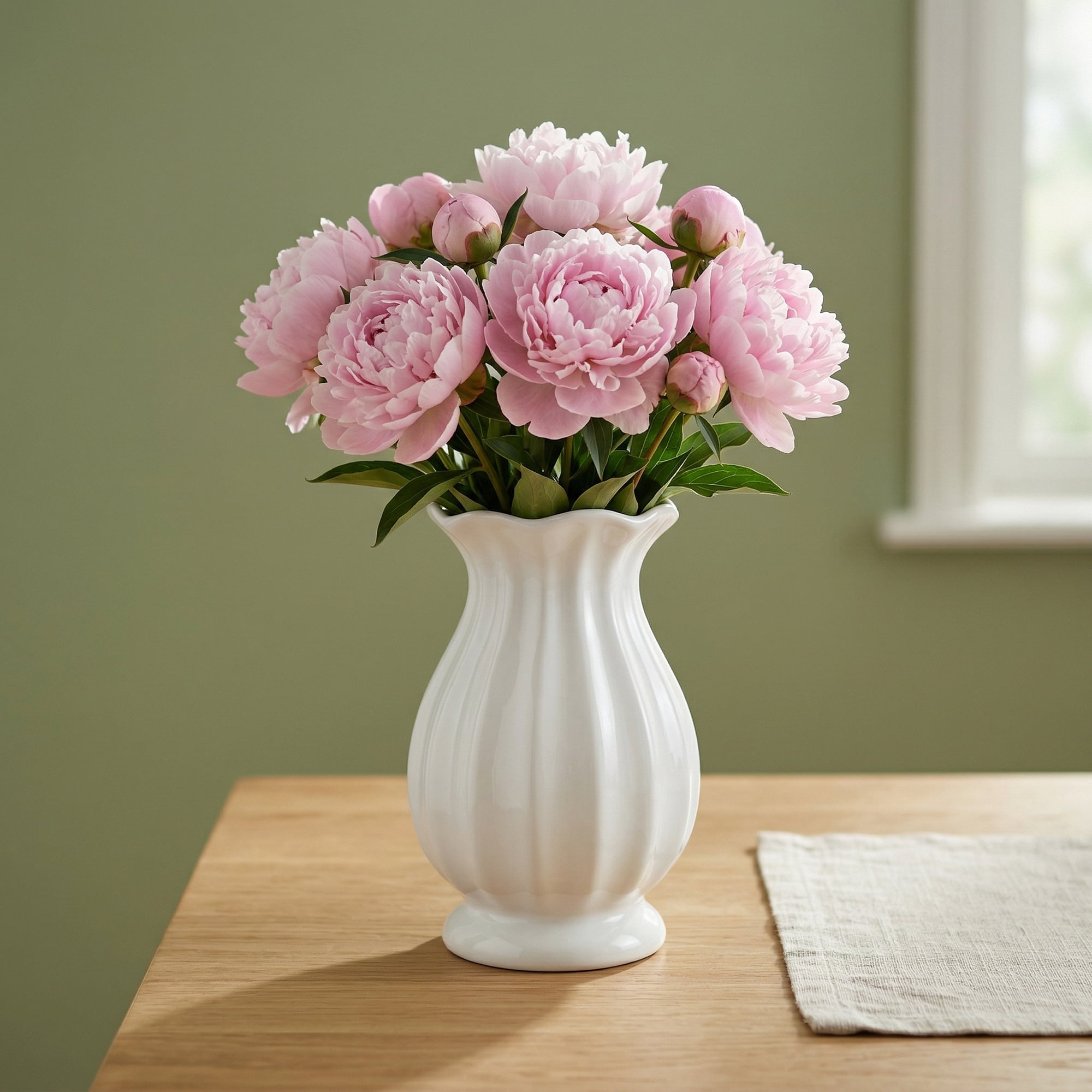 Unique Bargains Modern Ceramic Vase for Table Vase Bright White 5.1"L x 5.1"W x 7.7"H