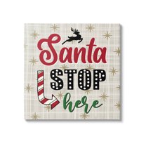 Santa Stop Here Retro Holiday Holiday Graphic Art Gallery Wrapped Canvas Print Wall Art