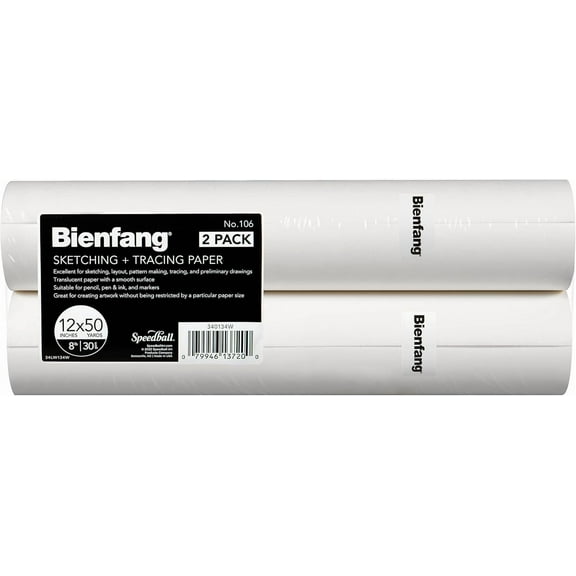 Bienfang Sketching & Tracing Paper Roll, White, 12 Inches x 50 Yards (2-Pack) - for Drawing, Trace, Sketch, Sewing Pattern