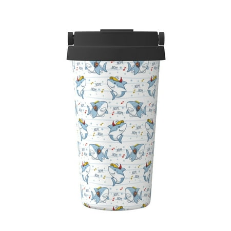 

Uemuo Cute Shark Print Carry Insulated Coffee Mug Travel Mug with Hidden Handle Insulated Coffee Flask Leak-proof Travel Mug Insulated Mug for Office