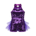 thumbnail image 3 of Aislor Kids Girls Shiny Sequins Ballet Jazz Latin Dance  Mesh Splice Leotard Dancewear A Purple 8, 3 of 7