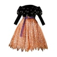 thumbnail image 6 of REDARER Girls Witch Cosplay Puff Long Sleeve Glitter Tulle Dress with Star Witch Hat for Halloween Party Trick or Treat Stage Performance Fancy Dress Outfit,10-11 Years, 6 of 7