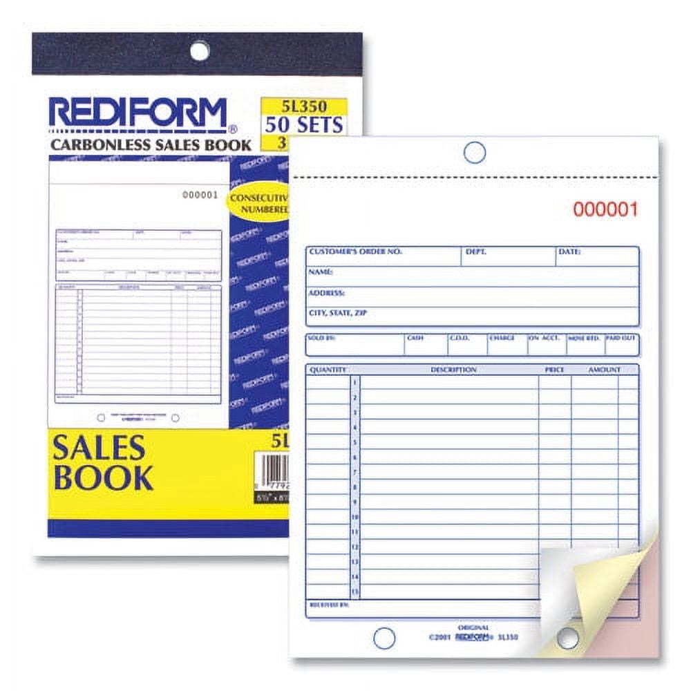 Sales Book, Three-Part Carbonless, 5.5 X 7.88, 1/page, 50 Sets/book | Bundle of 2 Each