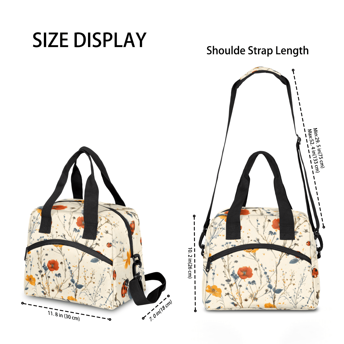 Herdesigns Floral Print Insulated Lunch Bag for Women Men Adults Large Reusable Lunch Box Leakproof Portable Cooler Tote Bags with Adjustable Shoulder Strap