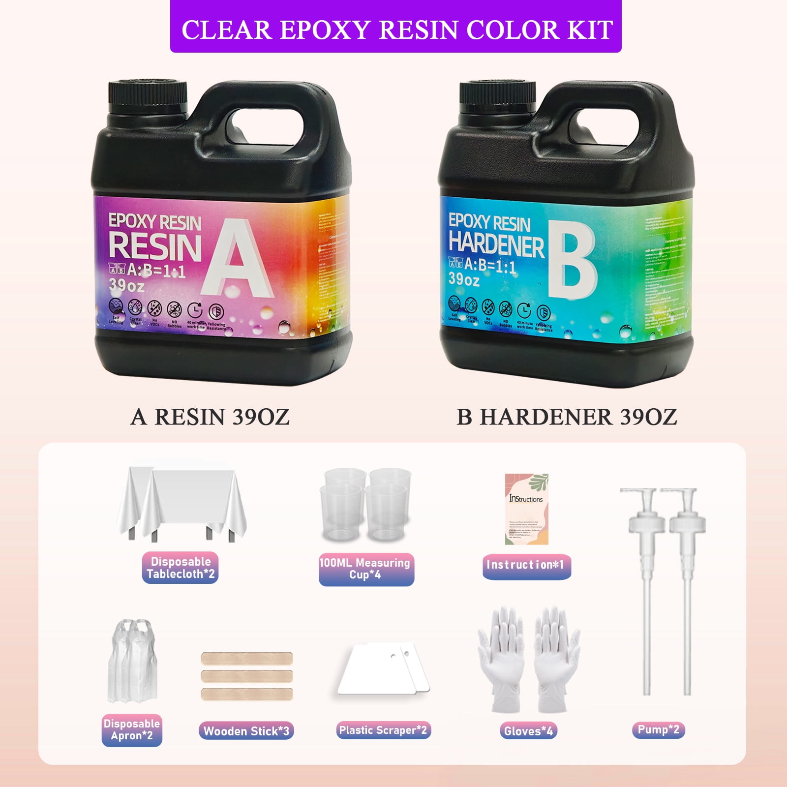 78OZ Epoxy Resin Kit，Newly Formulated Crystal Clear Epoxy Resin, Strong, Bubble-Free, Anti-Yellowing Art Resin That, Suitable for Casting, DIY, Molds, Jewelry, Easy to Mix 1:1 Ratio
