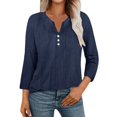 thumbnail image 3 of Pxiakgy 3/4 Length Sleeve Womens Tops Cotton Linen Shirts Summer Button Down Tops Oversized Tshirts 2025 Button Down Shirts Cotton Linen Roll Up Sleeve Tops V Neck Casual Loose Fit Blouses Navy S, 3 of 9