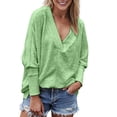 thumbnail image 2 of YMNXA Women's Sweatshirt Long Sleeve V Neck Solid Color Comfortable Breathable Relaxed Fit Top For Casual Daily Wear,Green,Xl, 2 of 5