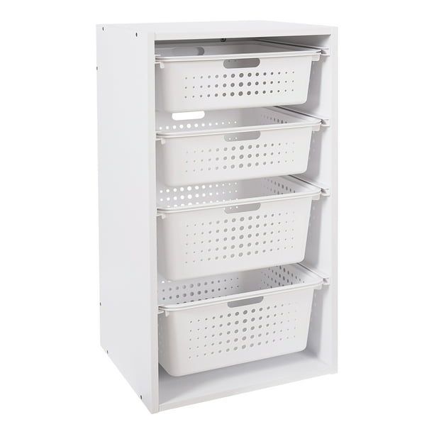 Your Zone Kids Sliding Bin Organizer with 4 Storage Bins, White