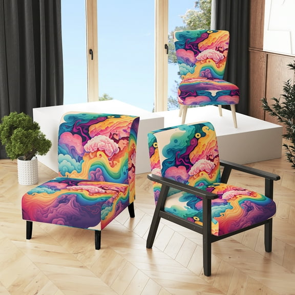Designart "Swirling Multicolor Clouds VI" Pink Modern Upholstered Accent Chair - Modern Arm Chair For Living Room