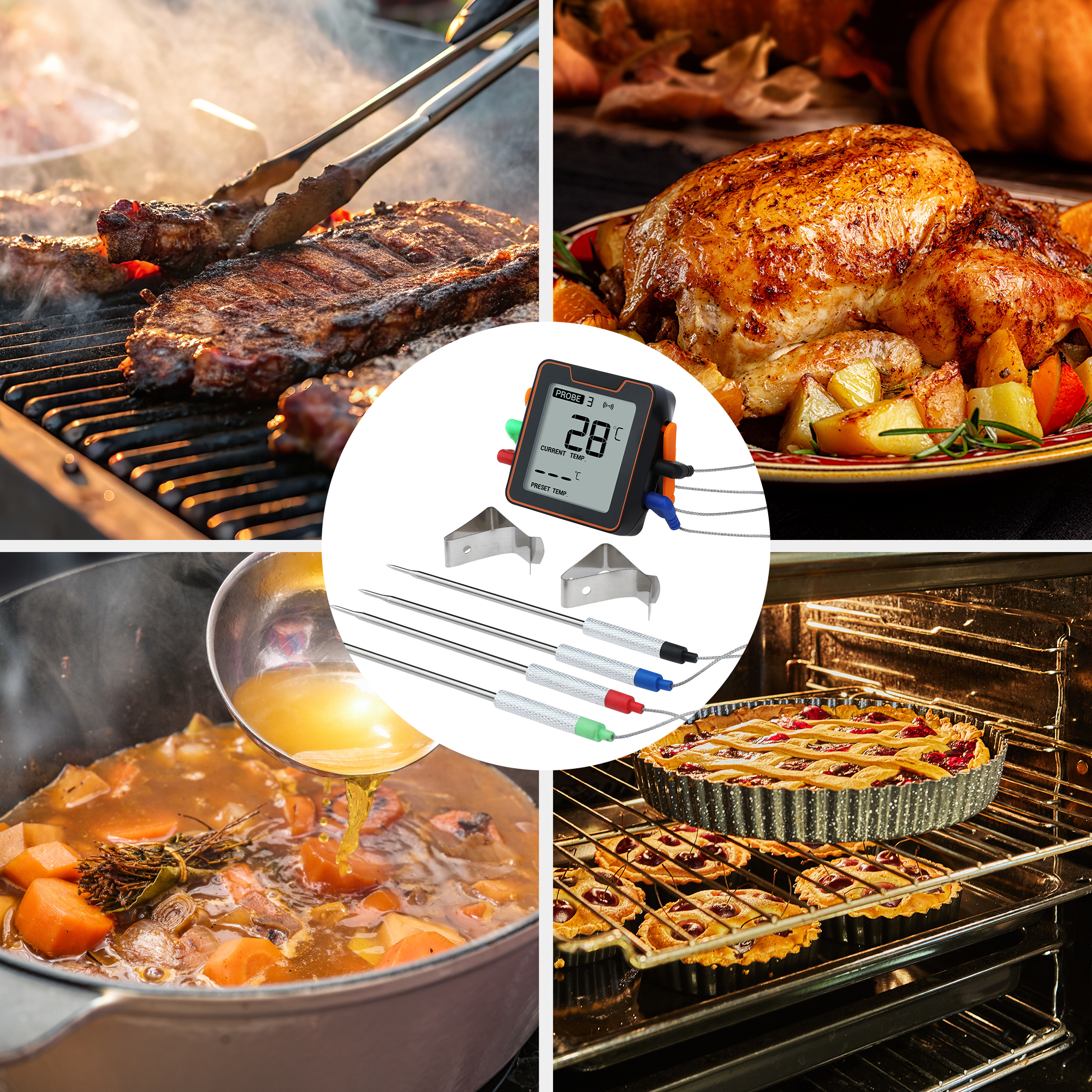 Bluetooth Wireless Meat Thermometer, Instant Read Food Thermometer, Cooking Thermometer for Home and Kitchen 4-pin