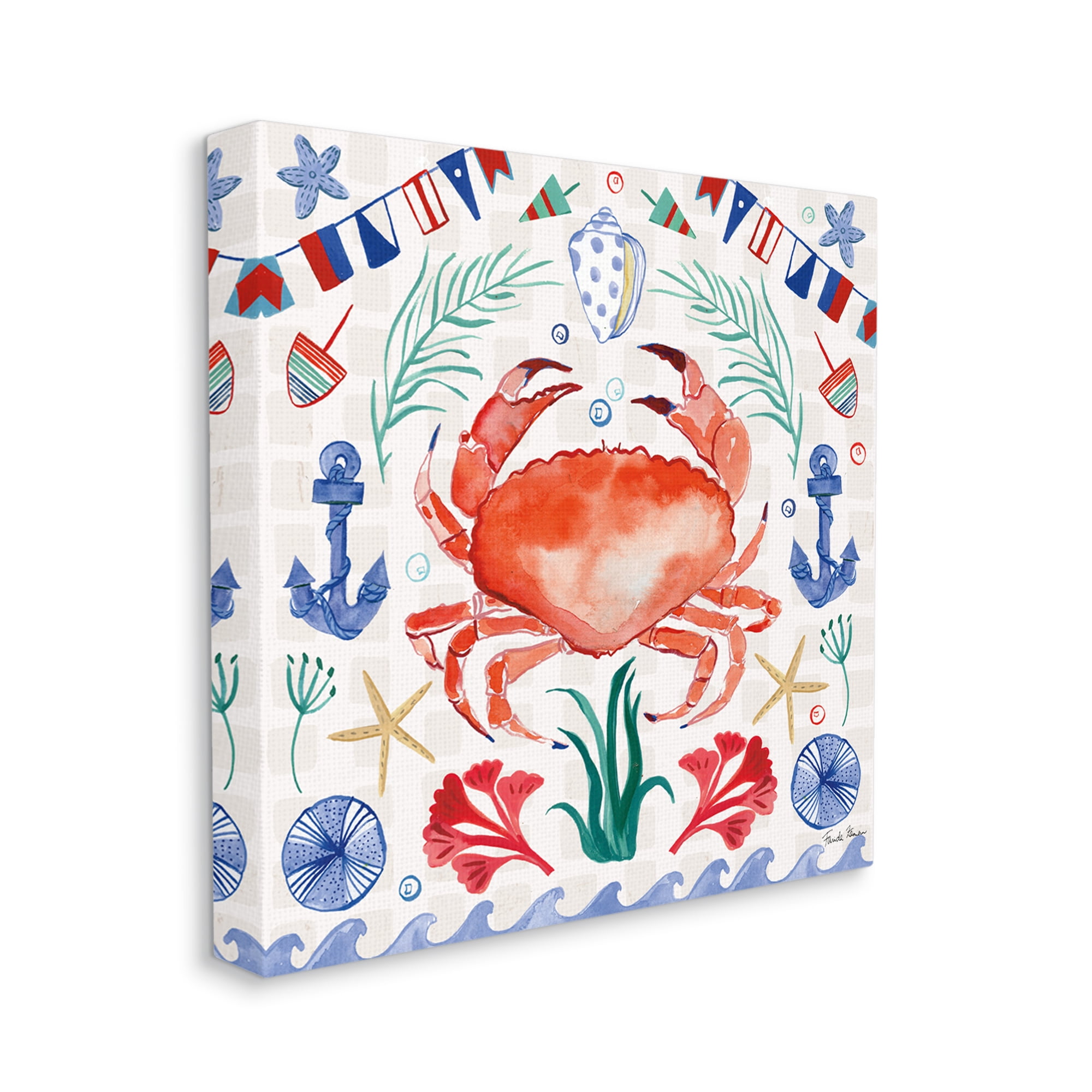 Stupell Industries Maritime Crab Pattern Animals & Insects Painting Gallery Wrapped Canvas Print Wall Art, 30 x 30