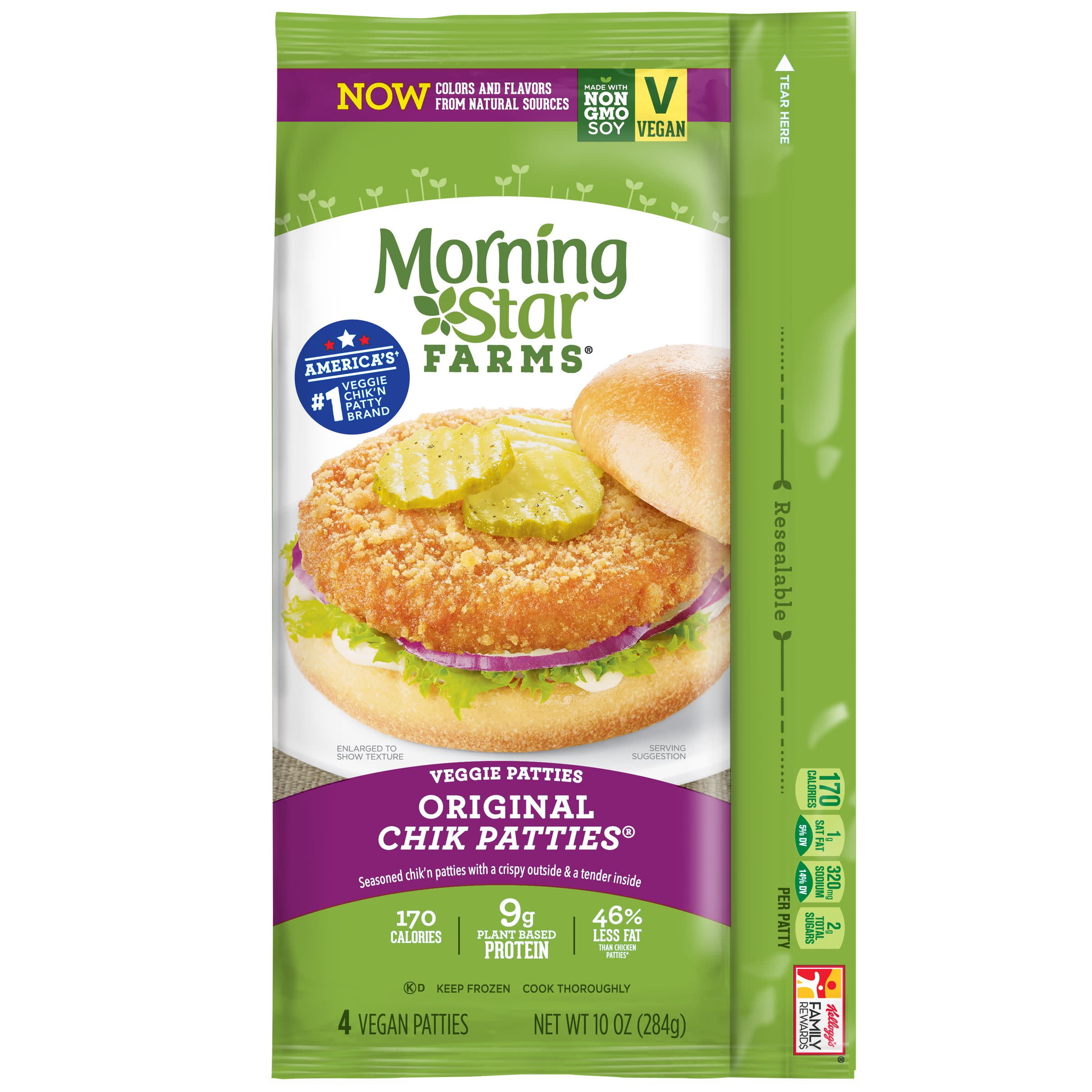 MorningStar Farms Chik Veggie Pattie Vegan Frozen Burgers 10 oz 4 ct