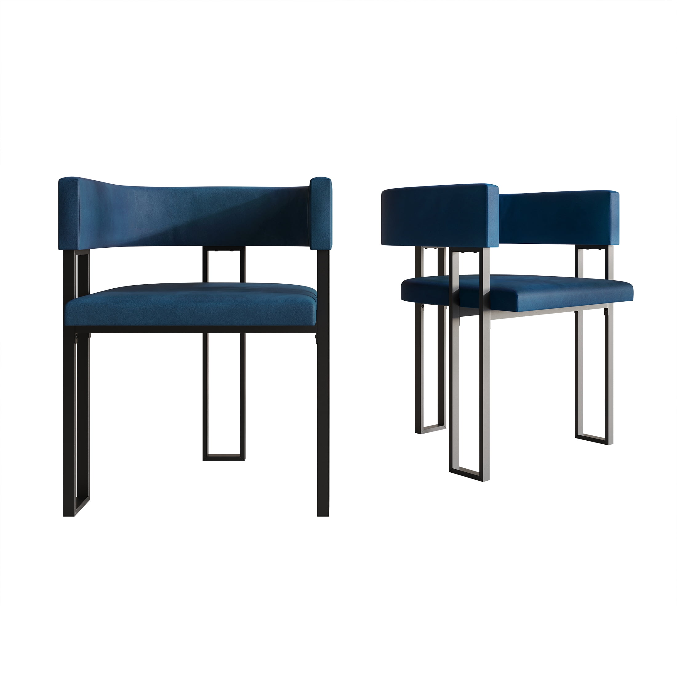Castle Place Minimalist Black Metal Dining Chair, Navy Blue Velvet