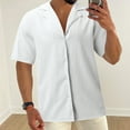thumbnail image 3 of Aayomet Hawaiian Shirt Male Summer Casual Solid Fold Shirt Short Sleeve Turn Down Collar Black Button Up Shirt Women White,XL, 3 of 5
