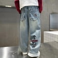 thumbnail image 5 of shqvo Baggy Jeans High Waisted Elastic Waist Cotton Baggy Denim Pants Boys Loose Fit Classic Fashion Long Trousers Streetwear with Pockets Blue 15-16 Years, 5 of 6