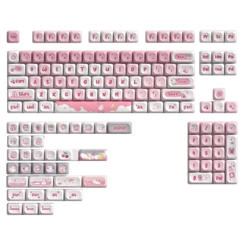 138 Keys MOT Profile Snack Bunny PBT Keycaps Heat Sublimated for 61/84/87/104 Gaming Mechanical Keyboard Switches