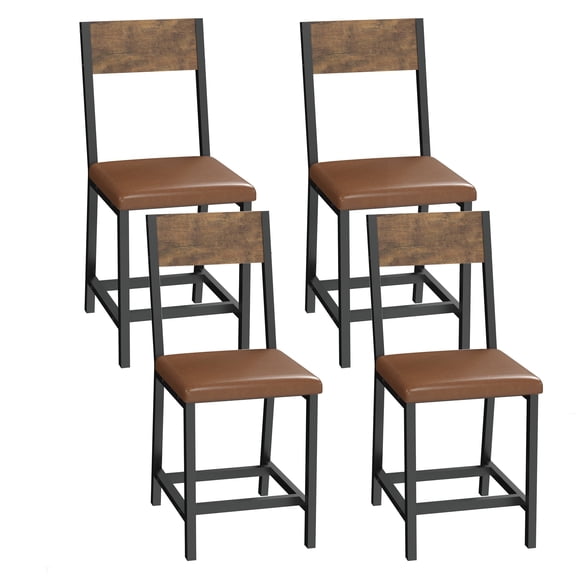 Gelloan Dining Chair Set of 4, Rustic Wood Chairs with Metal Steel Frame and Cushion Seat, Modern Farmhouse Chair for Kitchen, Bedroom, Living Room,Brown