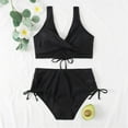 thumbnail image 5 of Women's Bikini Set Solid Color Strappy One Shoulder High Waist Sexy Two Piece Swimsuit for Beach Vacation,Black,L, 5 of 7