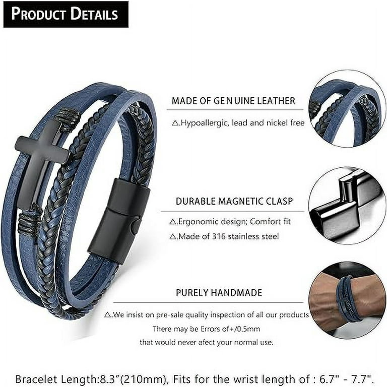 Mens Leather Cross Bracelet Multi-Layer Braided Faith Cross
