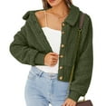 thumbnail image 4 of Herrnalise Jackets For Women Fashion Long Sleeve Soild Warm Outwear Short Coats Casual Tops Shackets For Women 2023 fall Army Green,L, 4 of 9