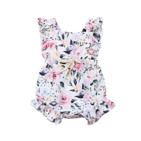 

MERSARIPHY Infant Girls Variegated Fluffy Romper with Printing Flower Patterns