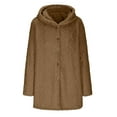 thumbnail image 2 of Olyvenn Women Fleece Jacket Coat Button Up Sherpa Jacket with Hood Y2K Side Split Open Front Cardigan Coat Warm Winter Coats Coffee XL, 2 of 9