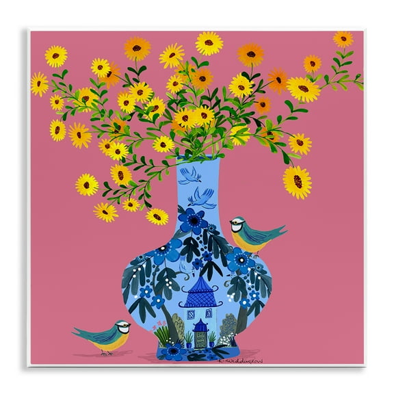 Stupell Industries Ornate Vase with Daisies Floral Painting Unframed Art Print Wall Art, 12 x 12