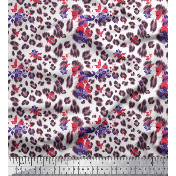 Soimoi Japan Crepe Satin Fabric leaves,floral & leopard Animal Skin Printed Craft Fabric by the Yard 42 Inch Wide