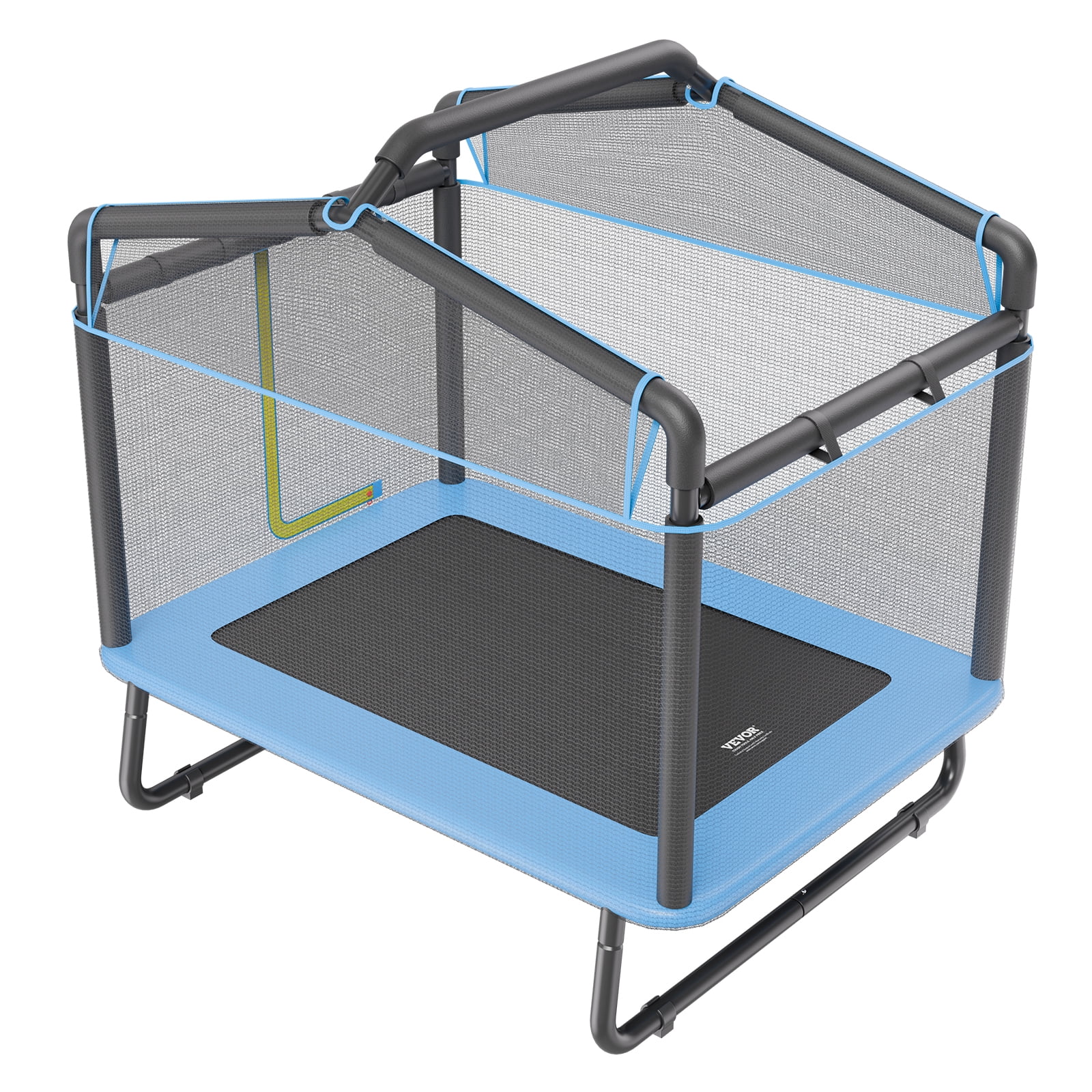 BENTISM Trampoline for Kids Toddlers with Enclosure Net Gymnastics Bar Hammock, Blue, 64.96" x 49.61" x 68.90"