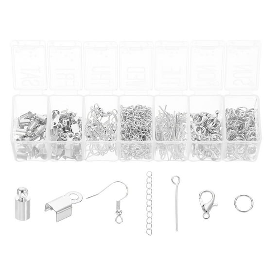 390Pack Jewelry Making Supplies, 7 Type Jewelry Finding Accessories, Silver White