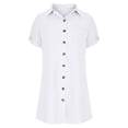 thumbnail image 5 of HAPIMO Women's Trendy Loose Long Tops Dressy Shirts Dress Summer Solid Color Short Sleeve Lapel Button Pullover Elegant Casual Relaxed Blouses for Teen Girls White XXXL, 5 of 6