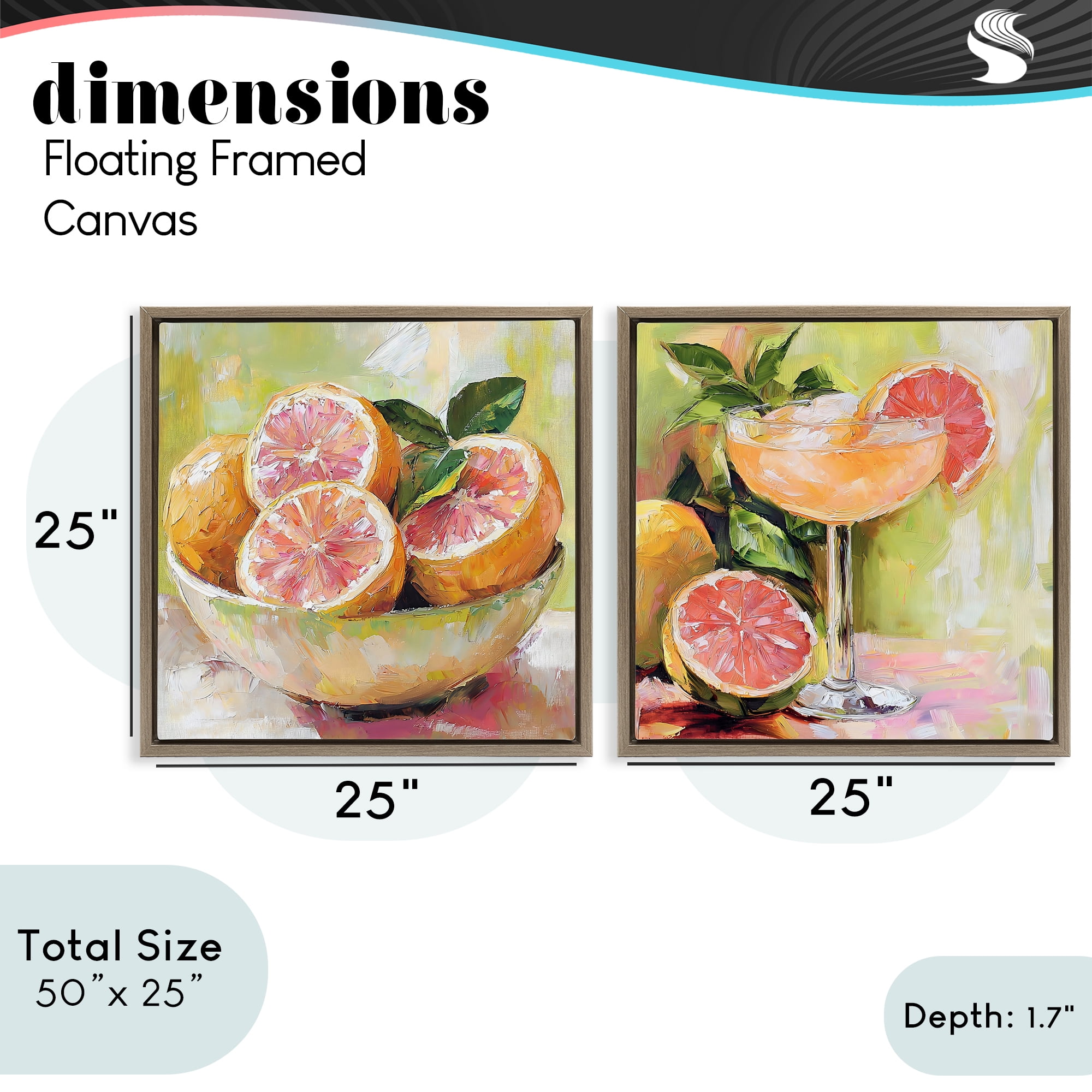 Stupell Industries Grapefruit Bowl & Cocktail 2 Piece Brown Framed Floater Canvas Set, design by Riley B