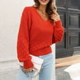 thumbnail image 6 of Womens Fall Fashion 2022! QLEICOM Sweaters for Women, Women‘s Three-dimensional Feather Sweater V-Neck Solid Knitted Casual Fashion Lantern Long Sleeve Tops Blouse On Clearance, 6 of 8