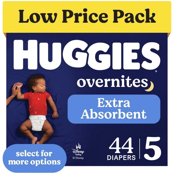 Huggies Overnites Nighttime Baby Diapers, Size 5 (27 lbs), 44 Ct (Select for More)