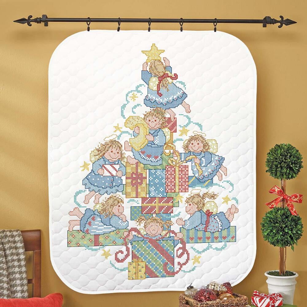 Herrschners® PreQuilted Angel Babies Lap Quilt Top Stamped Cross