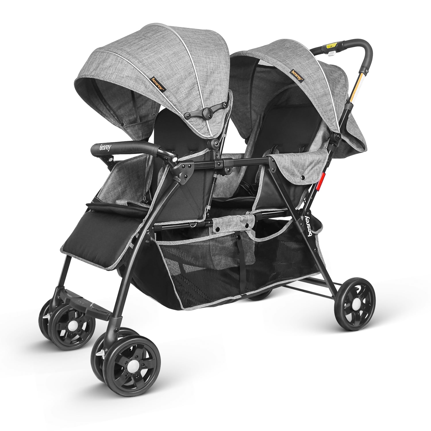 Baby Tandem Double Twin Pram Travel System Grey Carseat Carrycot & Raincover 