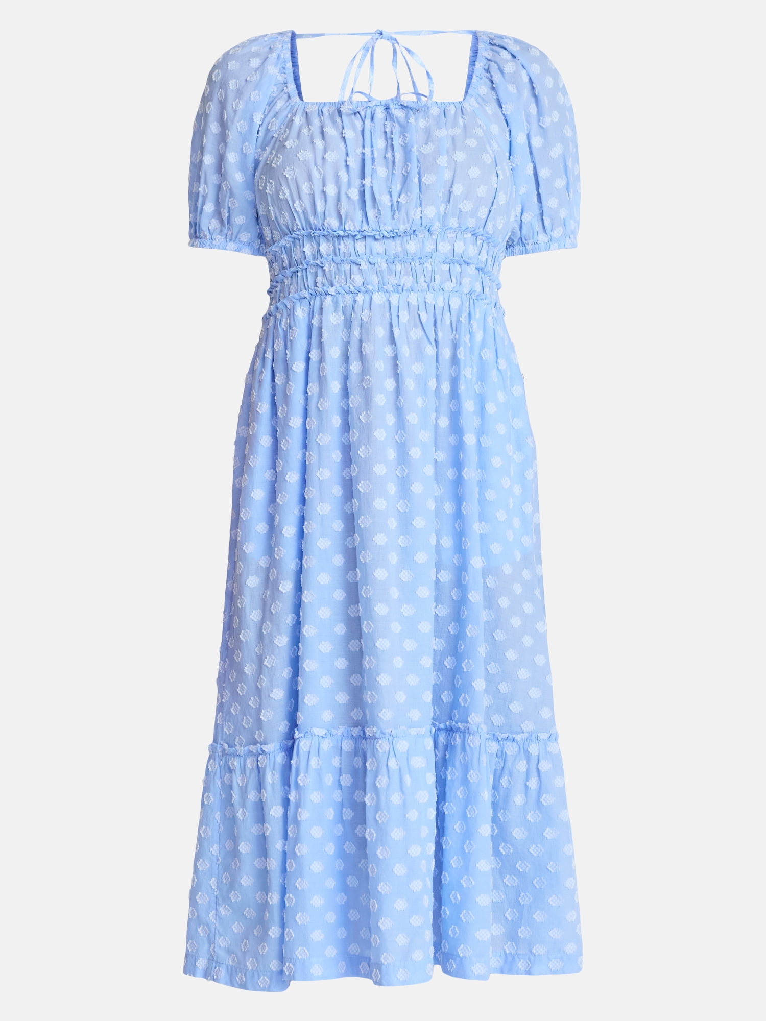 Time and Tru Women's Puff Sleeve Square Neck Midi Dress, Sizes XS-XXXL