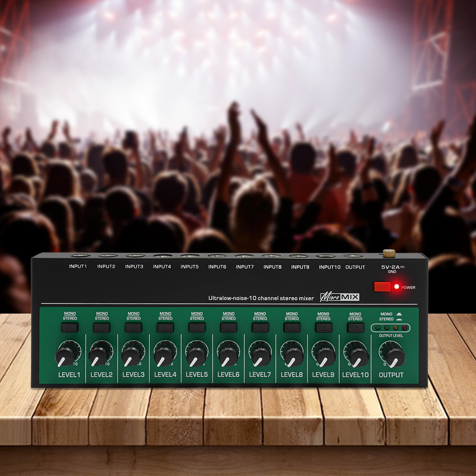 10 Channels Audio Mixer, Mini Audio Mixer, Audio Mixer w/USB Charging Cable&Plug for Recording Studios