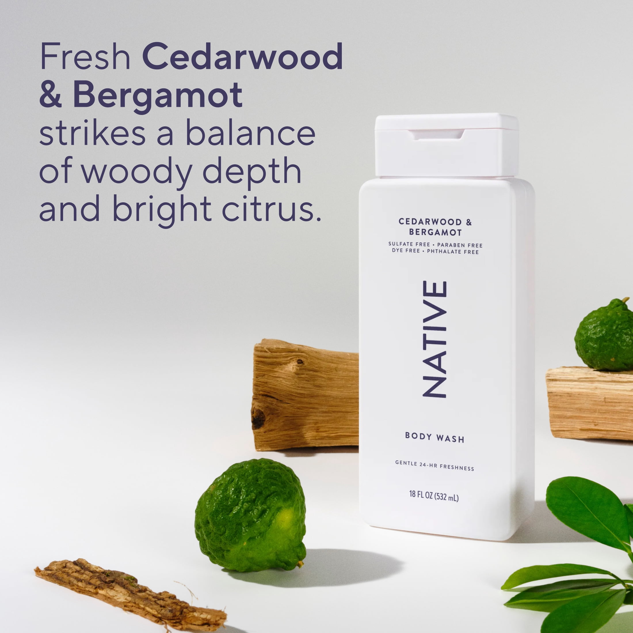 Native Body Wash, Cedarwood & Bergamot, Sulfate Free, for Women & Men, 18 fl oz