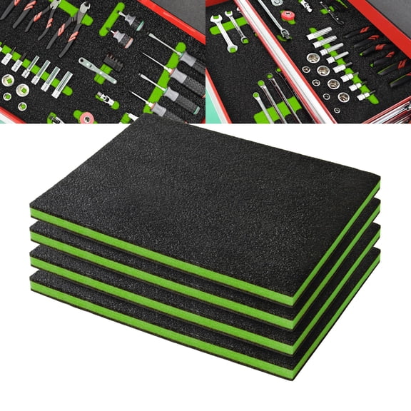 Precision Defined Tool Box Foam - Protective Inserts for Cases, Polyethylene Tool Foam for Cases, Cushion Insert for Toolboxes - 16" Black/Green (4 pack)