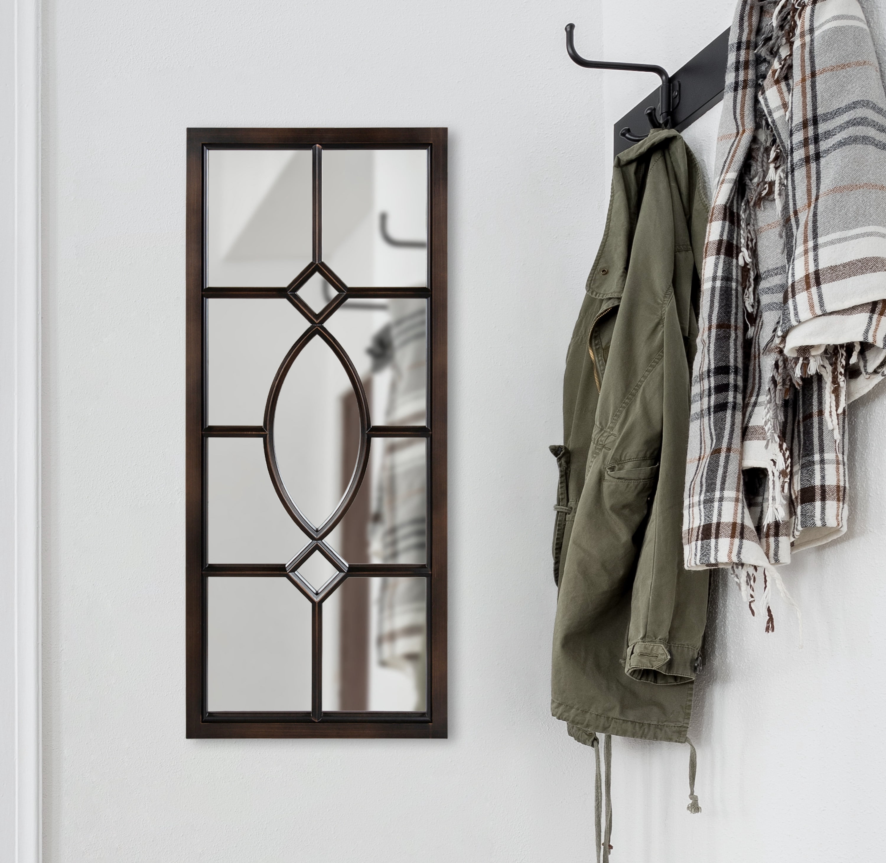 Kate and Laurel Cassat Window Wall Accent Mirror, 13" x 30", Dark Bronze, Rustic Windowpane Inspired Wall Decor
