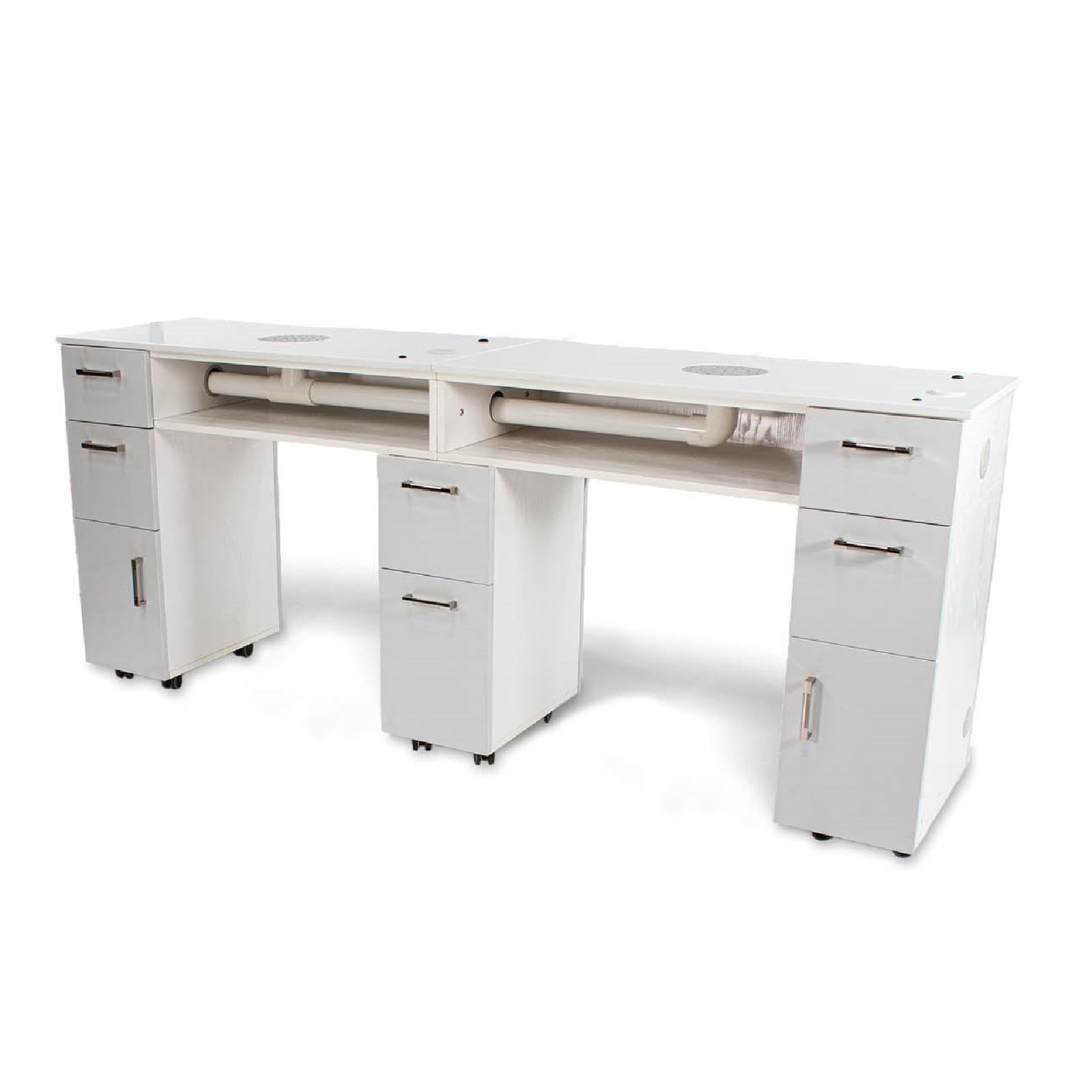 Milan Double Manicure Table (with Vent Pipe), Nail Station for Beauty